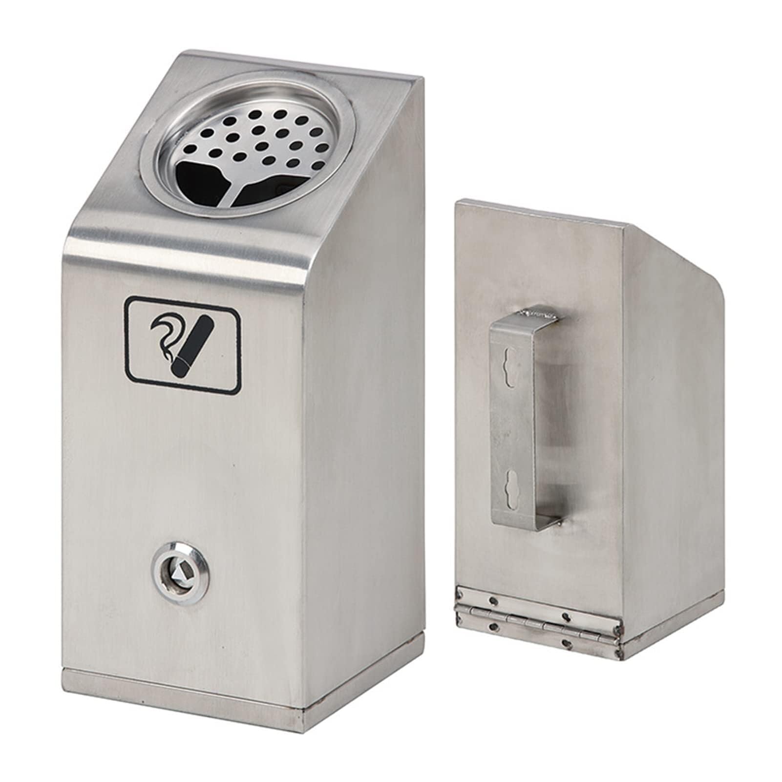 Standing Ash Tray,Lockable Wall Mounted Metal Ashtray, Stainless Steel Wall Mounted Ashtray Lockable Cigarette Butt Container with Key for Outdoor Smoking Public Place (Color : Onecolor)