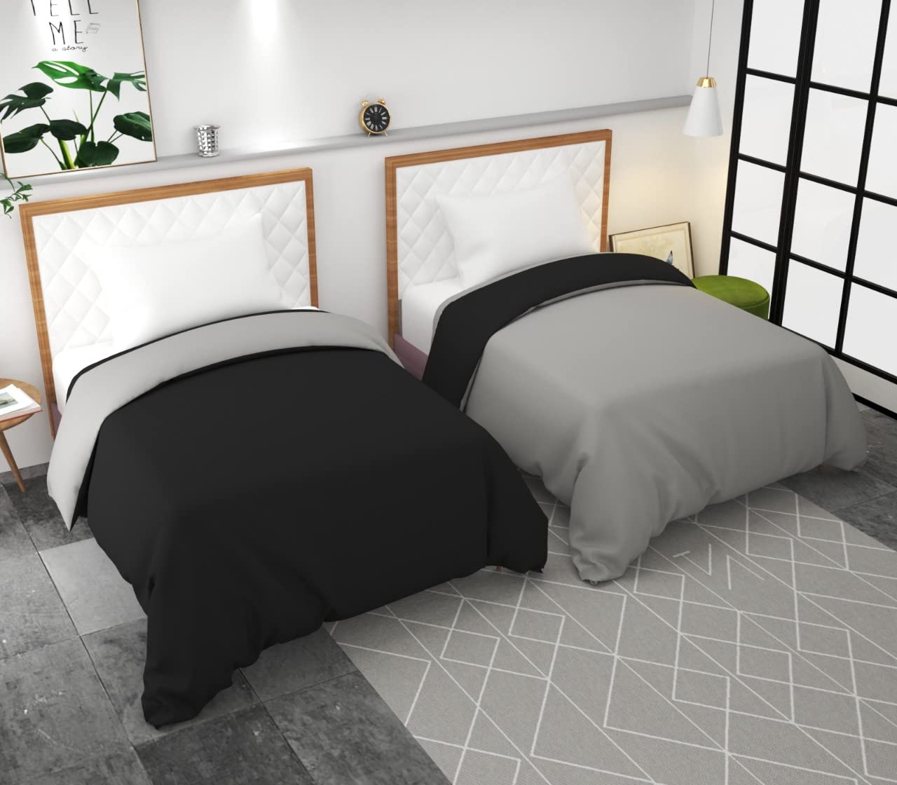 TURIYA 180 TC Microfiber 1 Pc Reversible Single Bed Duvet Cover/ Rajai Cover Cum Dohar; 90x60 inches; Black and Grey-image-49