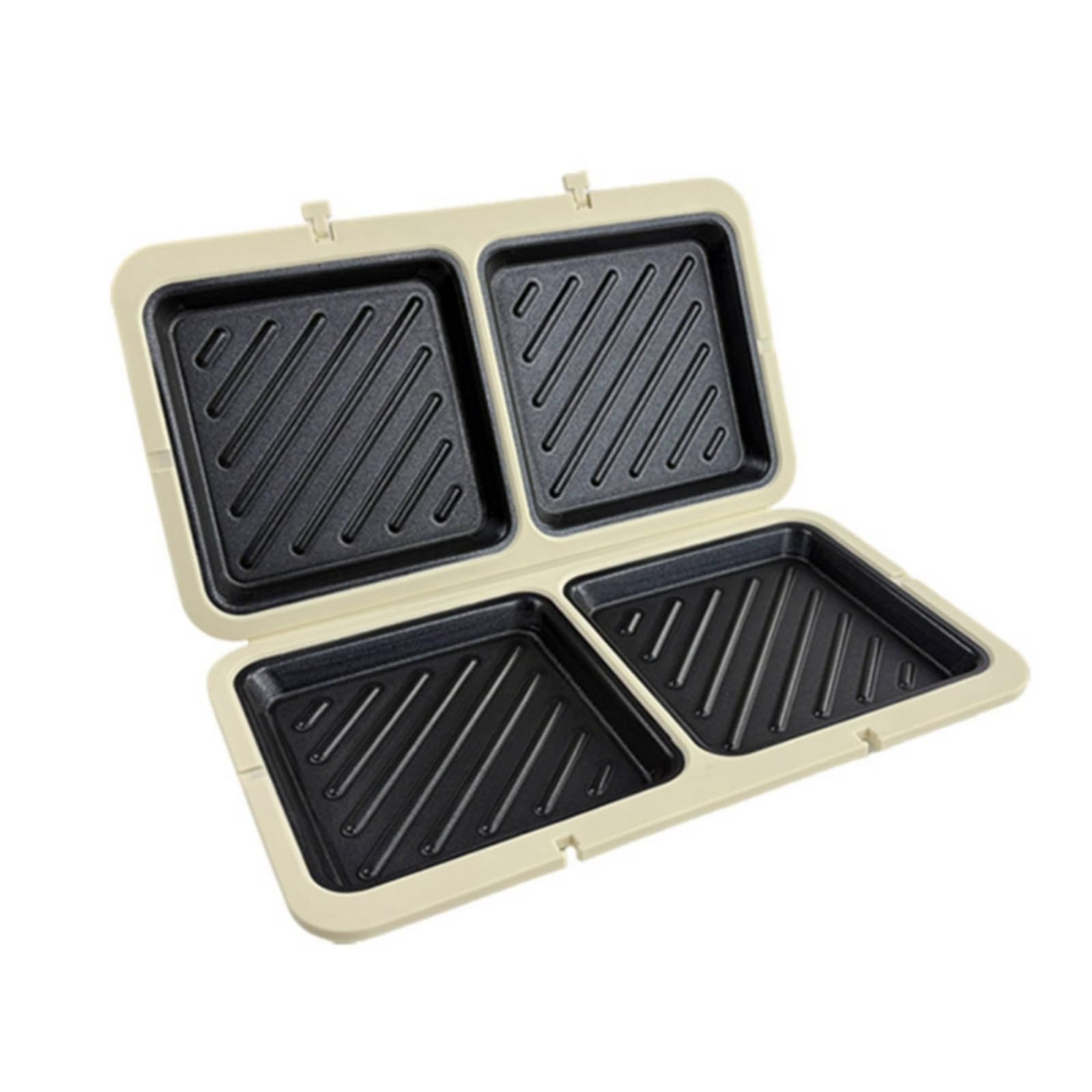Tostiera a Libro Antiaderente Sandwich Maker Rapido Utensile per Famiglie, Campeggio, Bianco Riso