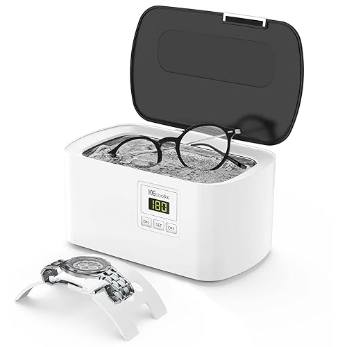 KECOOLKE Limpiador ultrasónico de joyas, limpiador sónico de 20.3 fl oz con temporizador digital para lentes, anillos, monedas, plata, solución de