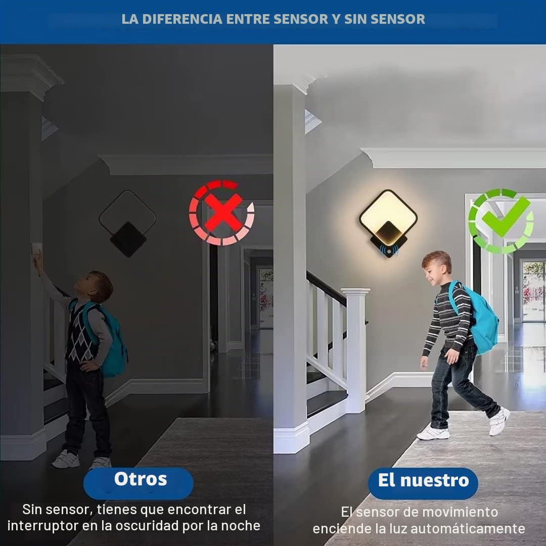 Aplique LED Pared con Sensor De Movimiento Moderna Interior Lámpara De pared en aluminio Decoración Luz de Muro para corredor Escalera Sala Dormitorio Balcón Garaje Iluminación, 3000K Blanca Cálida
