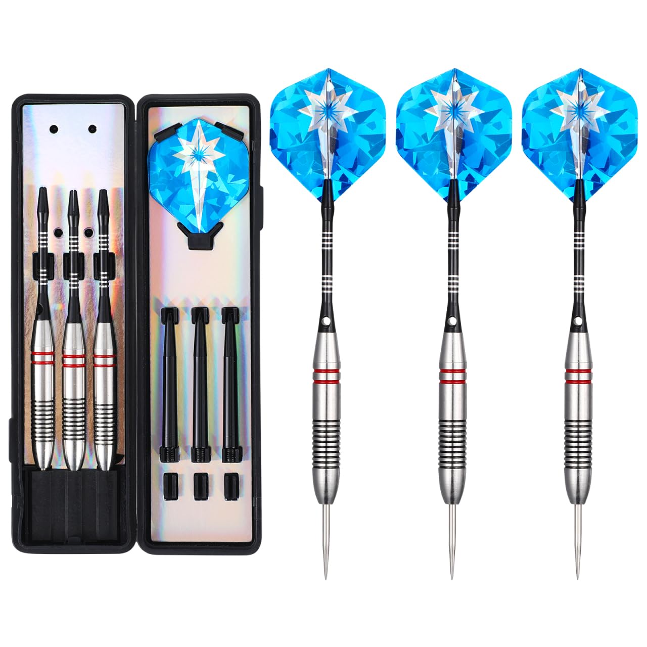 Yardwe Stainless Steel Darts Set 3 Pack with Reinforced Shafts and Decorative Flights 6.42In Heavy Steel Tip Darts for Indoor Outdoor Games