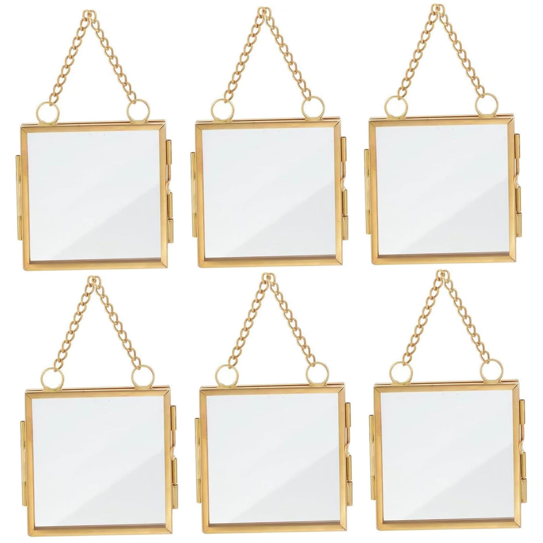 Cadre en verre pour fleurs pressées suspendu avec chaîne métal pour décoration murale