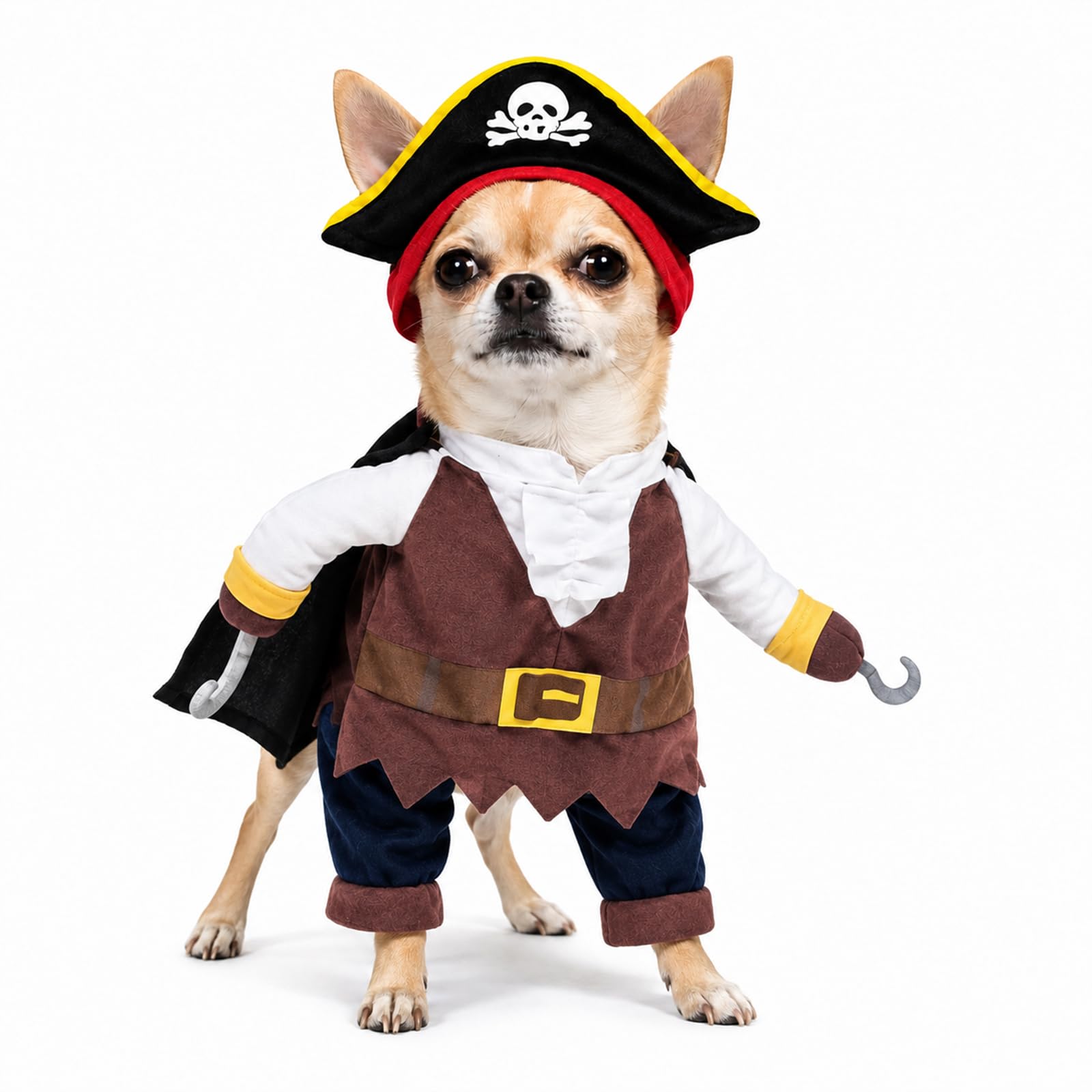 Pirate Pet Costume Set, Hat, Vest & Trousers, Size M, Small Dogs & Cats