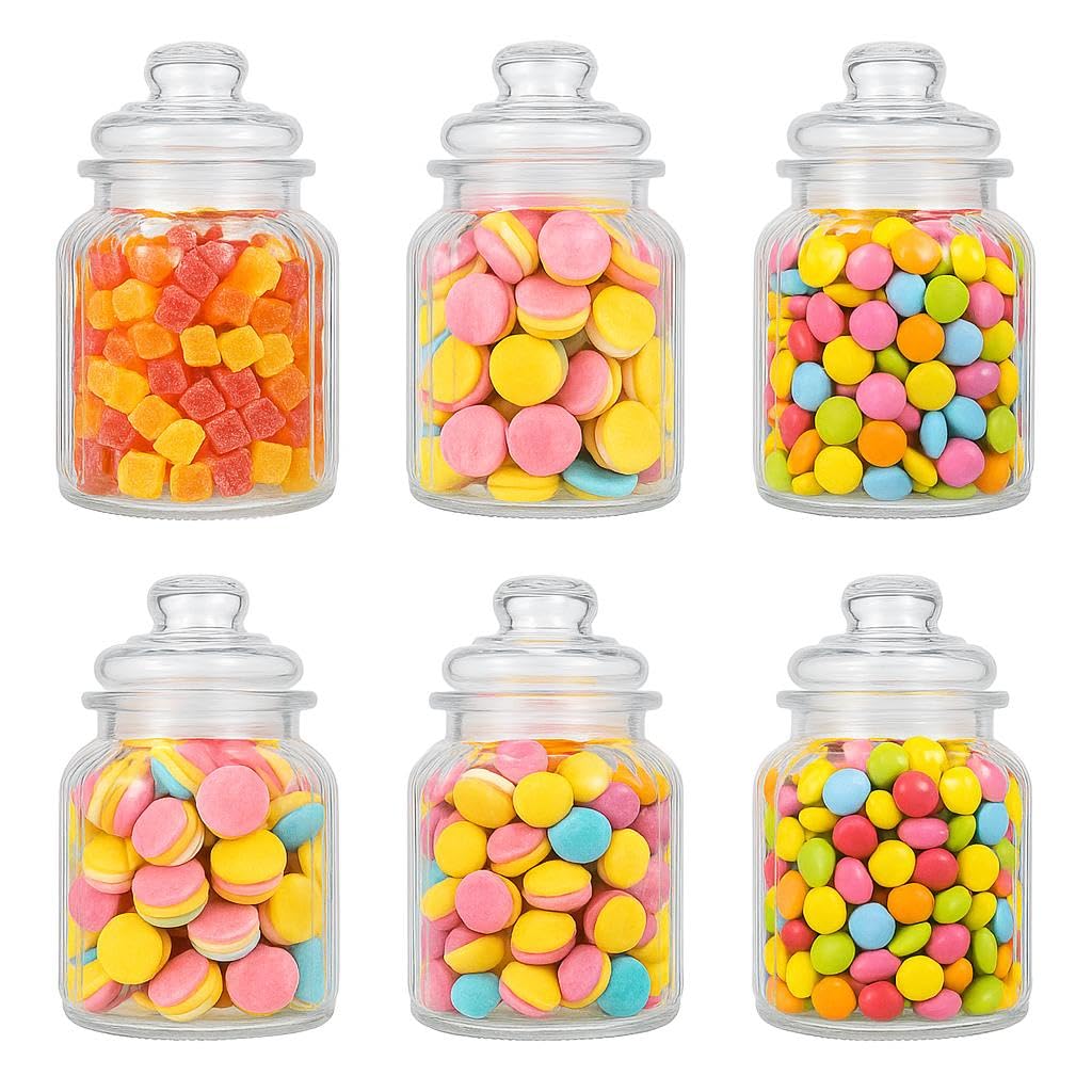 KAMACA Candy Bar Gläser 1,2L – 6er Set Bonbongläser mit Deckel – luftdichte, spülmaschinenfeste Vorratsgläser Spender im Vintage-Stil für Süßigkeiten, Cornflakes, Kekse mehr (6x Bonbonglas 1200ml)