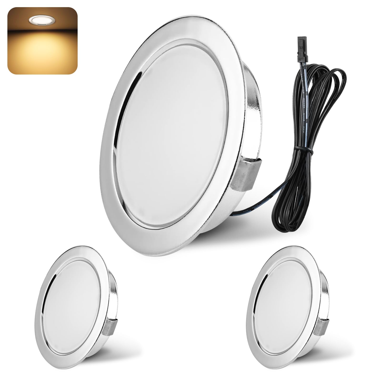 YindaLux LED Recessed Spotlights 12V 3000K Warm White IP44 LED Spot Dimmable 3W Recessed Lights 55-58mm Hole Size Downlight for Caravans Kitchens