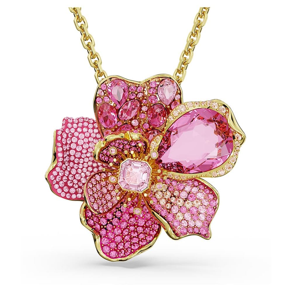Swarovski Idyllia Damen-Anhänger und Brosche, vergoldet, Pavé-Fassung, Rosa, 55-65 cm Size, Kristall, Kristall