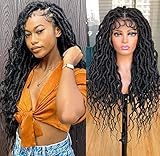 RunM Braided Wigs for Black Women Faux Locs Wig 24 Inches Goddess Dreadlock Wig Curly Faux Locs Croc