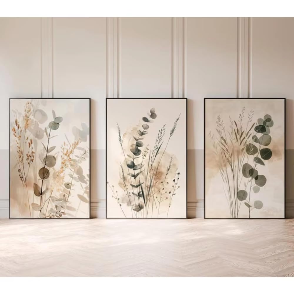 DFZEWKI Frameless Plant Wall Minimalist Prints Scandinavian Bedroom Decor Eucalyptus Bohemian Living Room Wall Art(40x50cm(16x20in) x3/No frame)