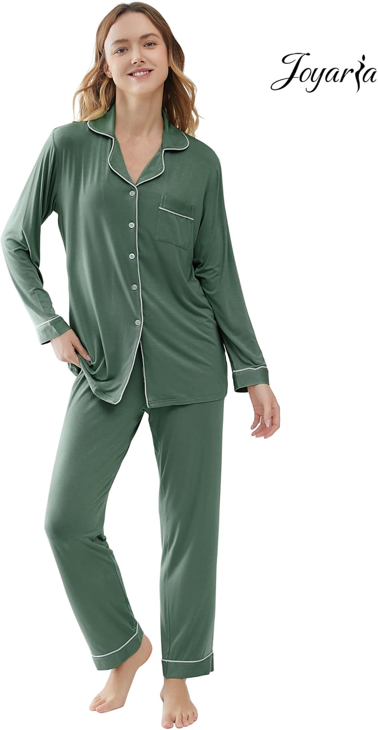 Joyaria Womens Bamboo Viscose Pajama Sets Long Sleeve Button Down Cooling Sleepwear Soft Comfortable Pj Pants Set for Women - Image 6