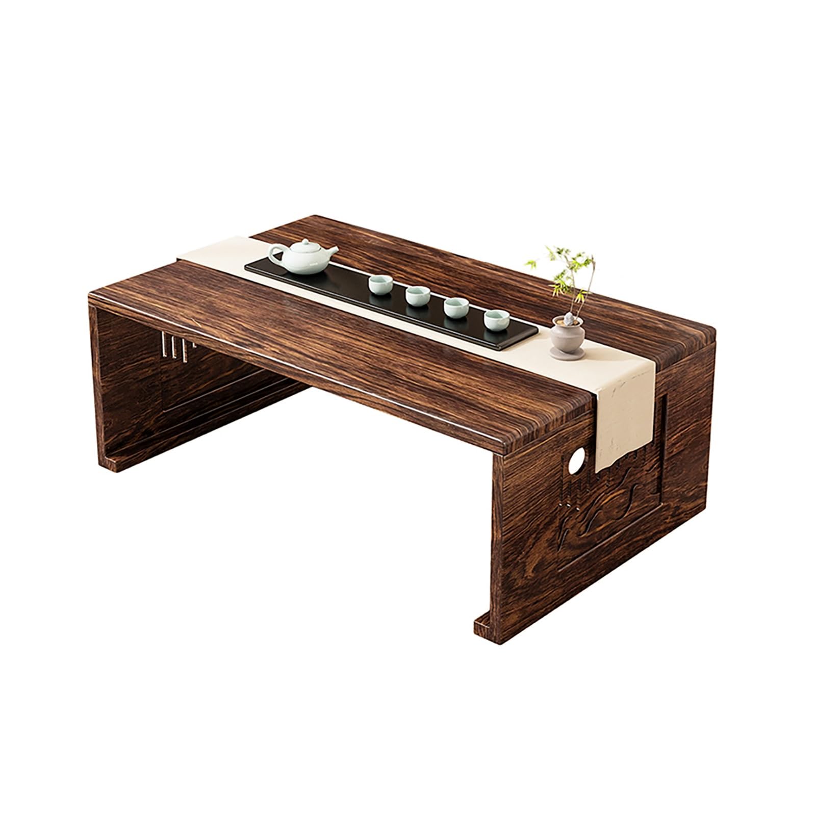 Table pliante japonaise en noyer pour un apéritif convivial au sol