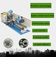 Vista 7 de Torno de metal de sobremesa de 7 "* 14", torno de metal de precisión de hilos métricos, mini torno 750W motor sin escobillas, velocidad variable