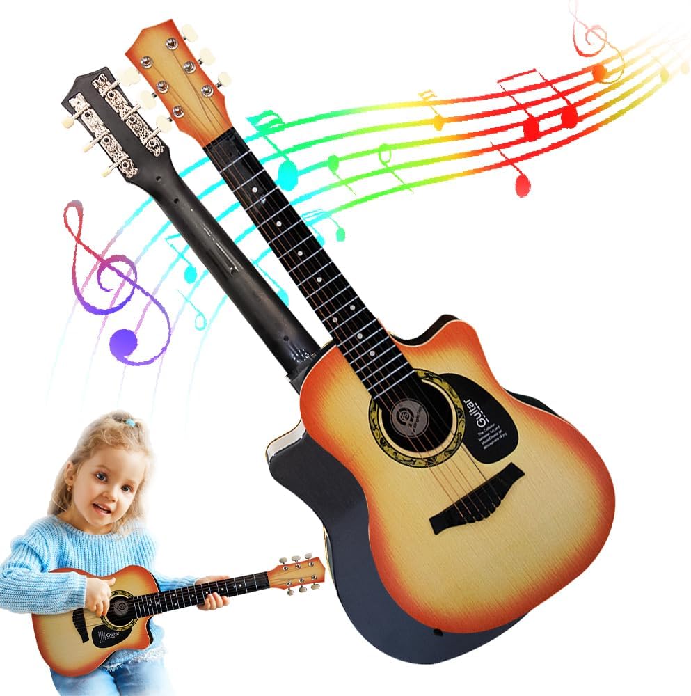 UKR 32 Inch 6 String Angle Wood Guitar Music Learning Wooden Guitar for Kids Age 3+ (Brown)