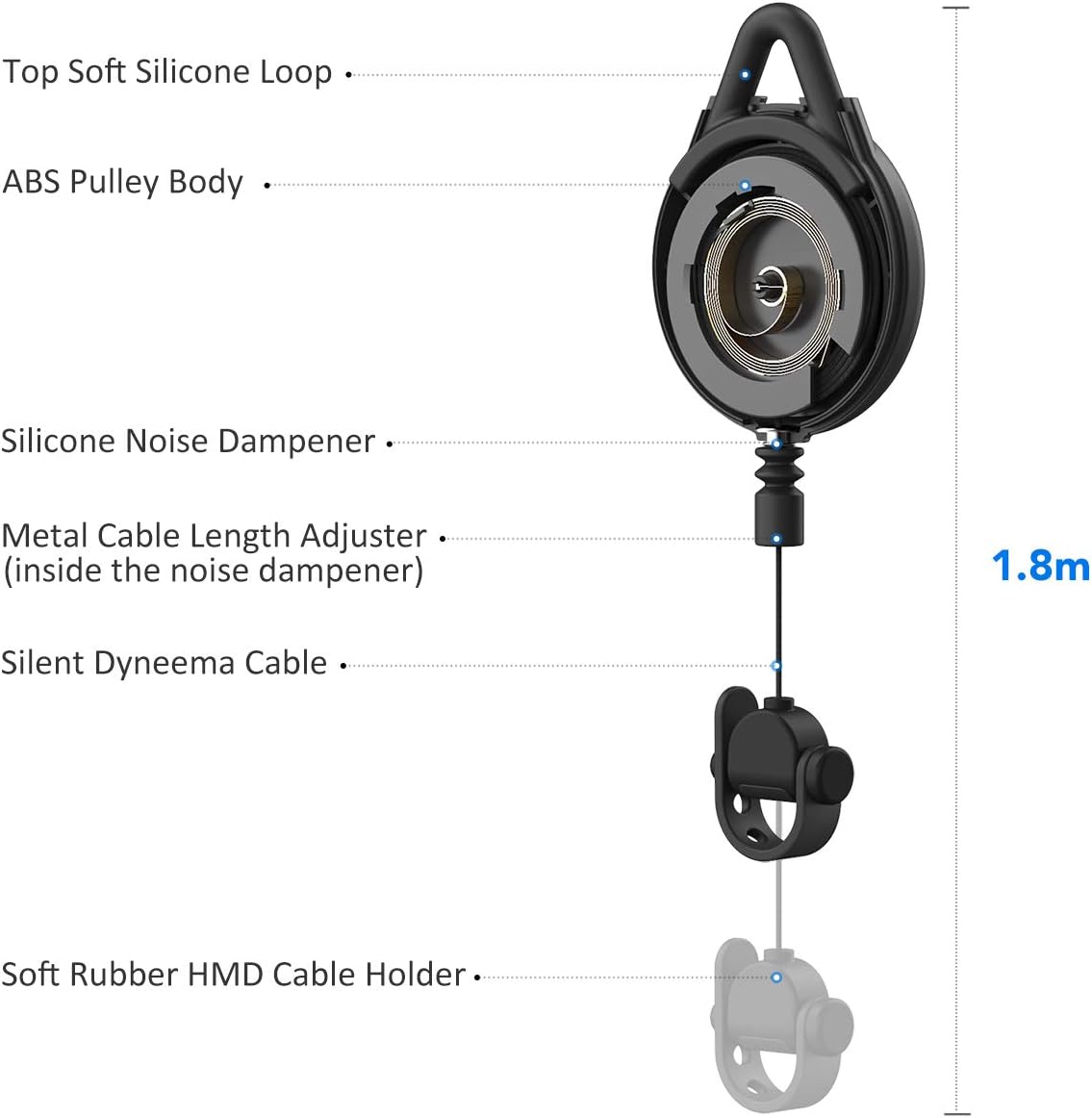 [Pro Version] KIWI design VR Cable Management, Retractable Ceiling Pulley System for/Meta Quest/Quest 2/Rift/Rift S/HTC Vive/Vive Pro/Valve Index Link Cable for VR Accessories (Black, 1 Pack)