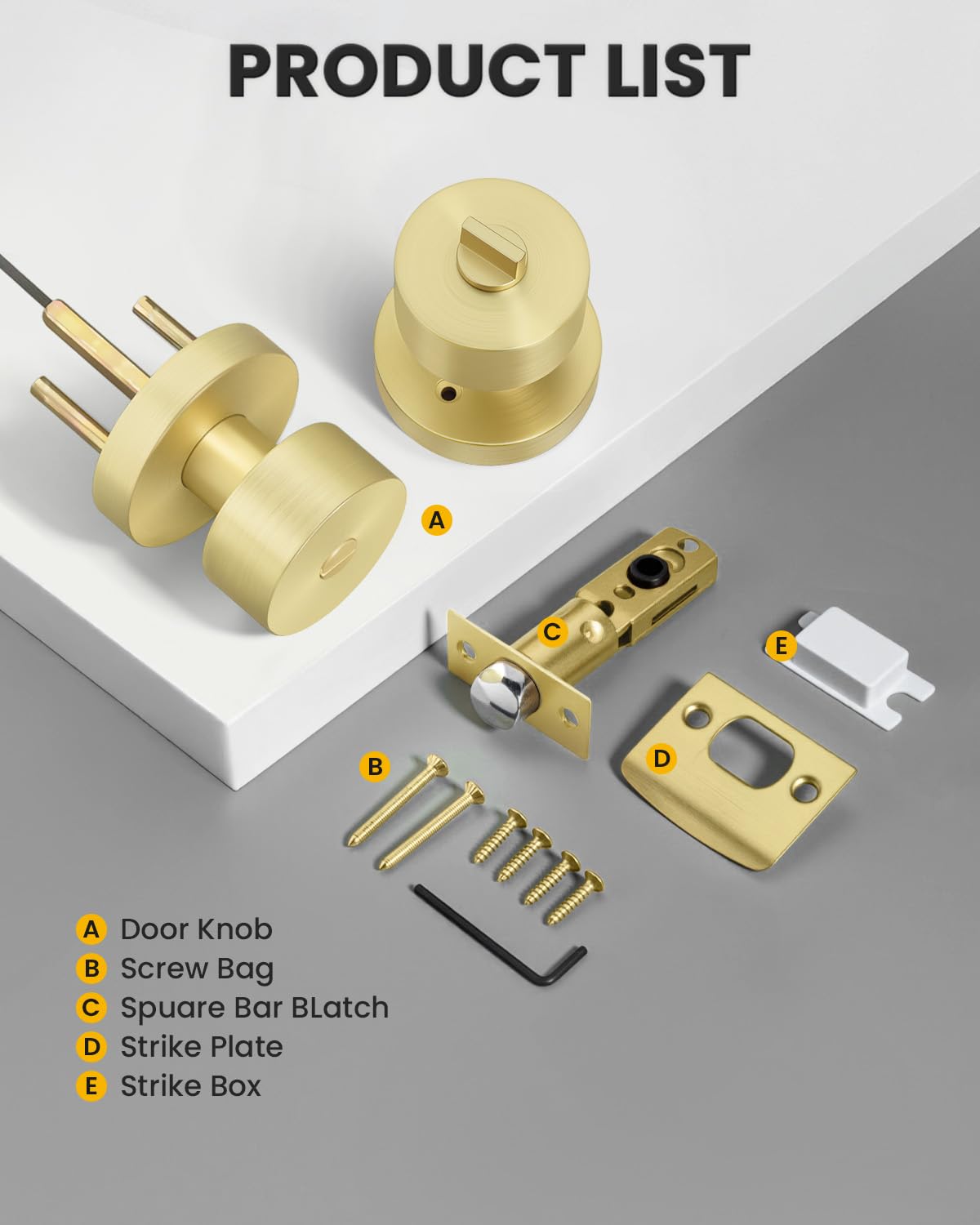 Brushed Gold Door Knobs - 6 Pack Interior Doorknobs -7
