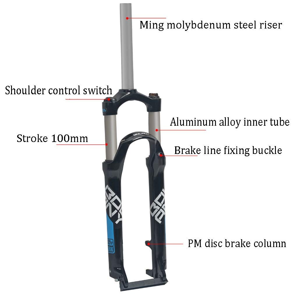 Widelec do roweru przedniego 24 cale stop MTB mechaniczny amortyzator barkowy hamulec tarczowy 100 mm ugięcie sprężyny 2380 g czarny biały