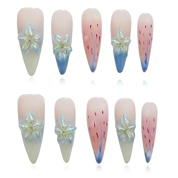 Long Stiletto Press on Nails Handmade 3D Lily Ombre, 10PCS
