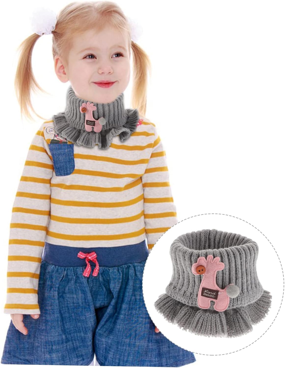VANZACK Boy Girl Knitted Scarf Warmer Boy Girl Winter Fashion Accessory Soft Cartoon Neck Warmer for Cold Weather and Gifting Gray