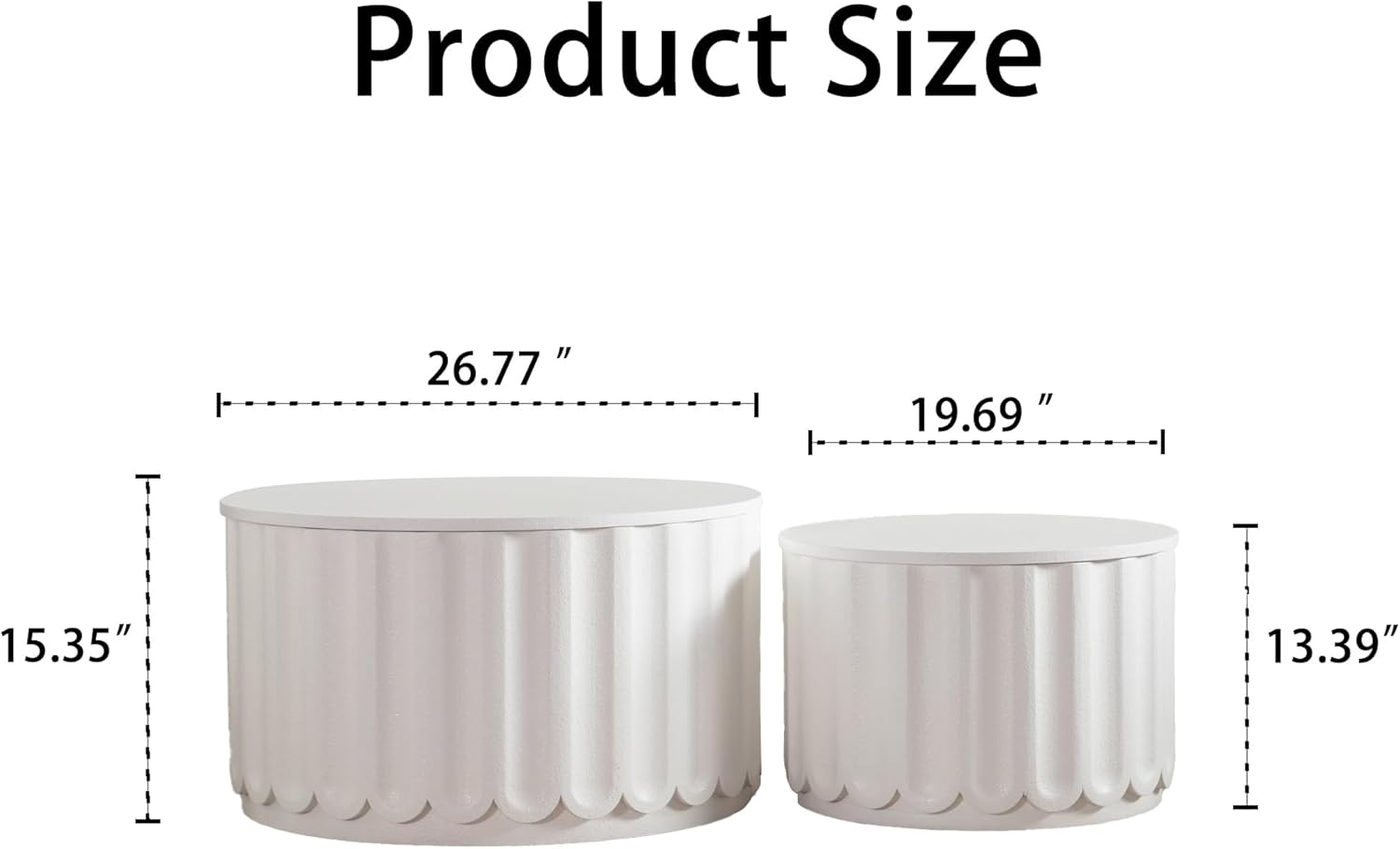 Nesting Coffee Table Set of 2, Modern Round Coffee Table with Storage and Lift-Off Lid, Minimalist Drum Curved Circle Side Table for Living Room, Office,Small Apartment White