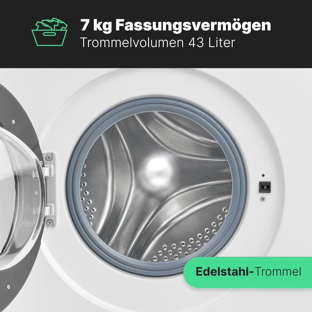 Bomann® Pralka 7 kg, maks. 1400 obr./min, wydajny, cichszy i trwały silnik inwertorowy, 15 programów, wybór czasu zakończenia, wyświetlacz LED, pralka Washing Machine, WA 7175 biała