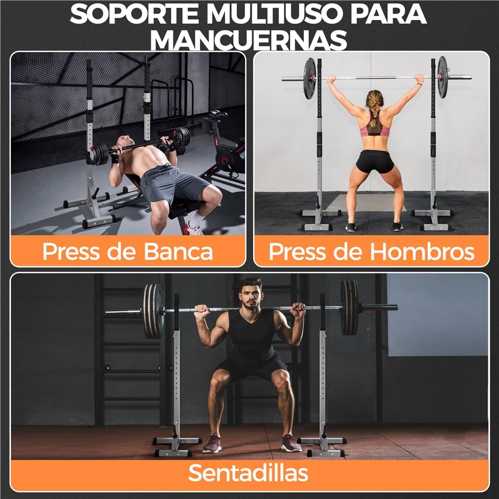 Yaheetech Soporte para Barra de Pesas Soporte de Sentadillas Musculacion | Rack Barra Levantamiento, Ajustable Altura, Carga Máxima 300 kg, para Gimnasio