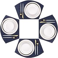 Vista 28 de PIGCHCY Juego de 6 manteles individuales en forma de cuña con centro de mesa, redondos, lavables, resistentes al calor (gris plateado)