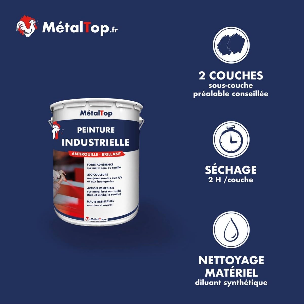 Peinture Industrielle Blanc pur RAL 9010 Bombe 400 ml Metaltop