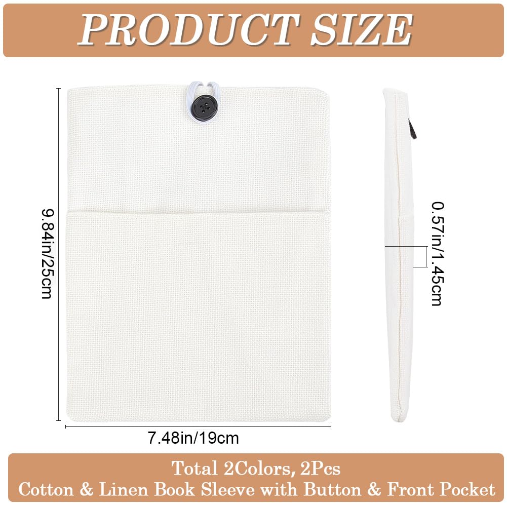 CRASPIRE 2 Colors White Book Sleeve Cotton-Padded Book Cover Book Protector Multilayer Book Sleeve for Paperbacks Washable Fabric Cloth Book Cover with Extra Sleeve Pocket for Book Lovers Gifts - Image 2