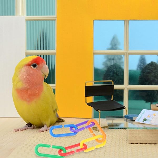 VILLCASE Maillons de Chaîne Géométriques en Plastique pour Oiseaux, Lot de 500 Pièces Colorées, Jouets pour Perroquets et Petits Animaux, Favorisent l'exercice et L'Équilibre, Adaptés aux - 5