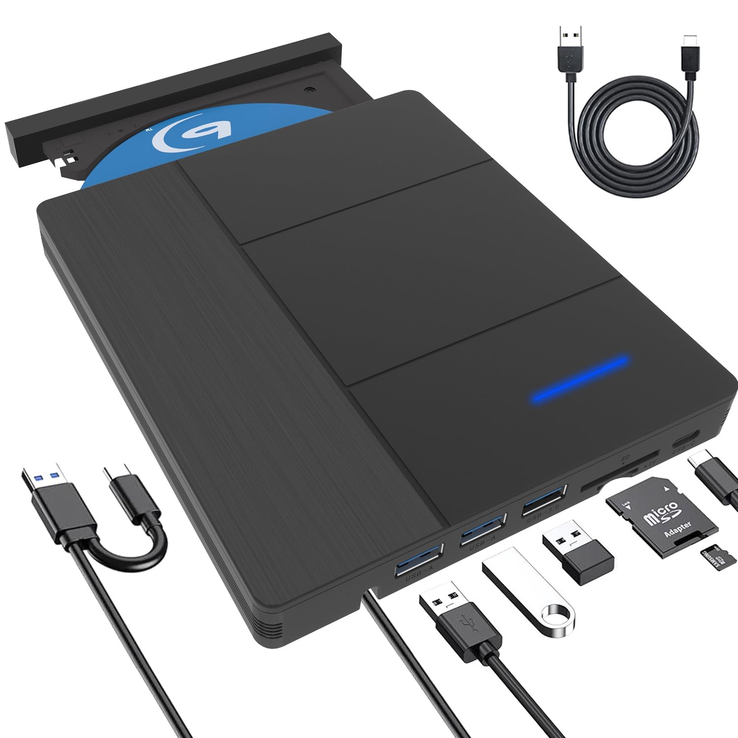 7 en1 Lecteur Blu-Ray Externe - Lecteur Graveur Blu Ray avec USB 3.0 Type-C, DVD/BD Portable Externe Lecteur Blu Ray Externe, Graveur Optical Bluray Drive pour PC Windows 1110 8 7 XP