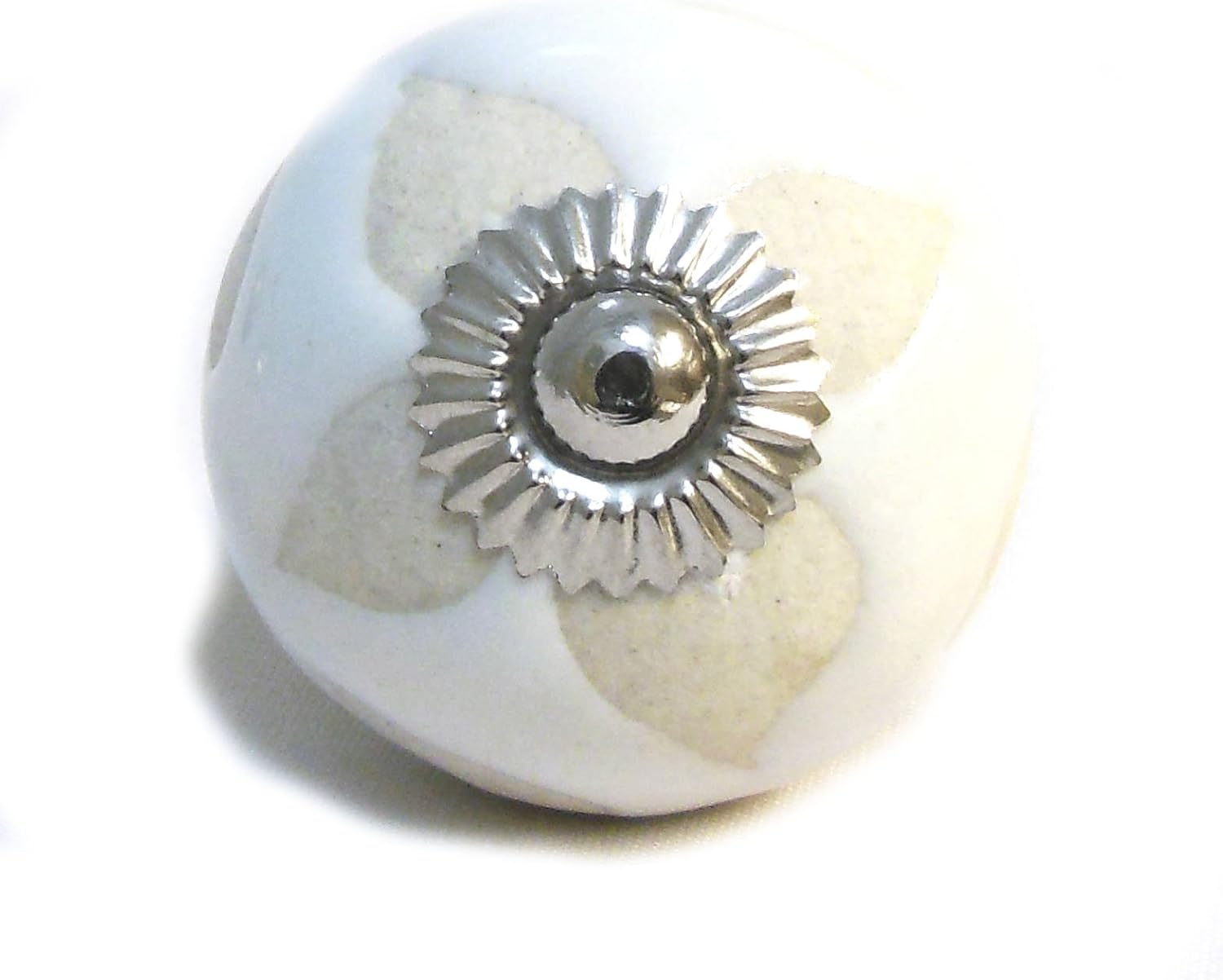 Set of 8 Cream White Beige Shabby Chic Heart Flower Stripe Ceramic Porcelain China Cupboard Cabinet Drawer Pull Door Knobs