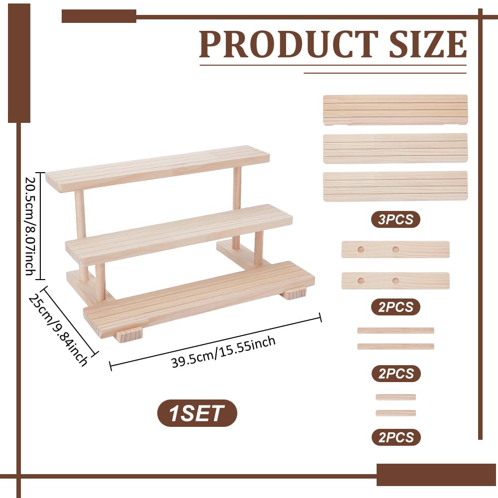UNICRAFTALE 3-Tier Graded Card Display Stand for Psa Wooden Baseball Card Display Case Sports Trading Cards Holder Trading Card Shelf for Cards Game Collection 39.5x25x20.5cm - Image 3