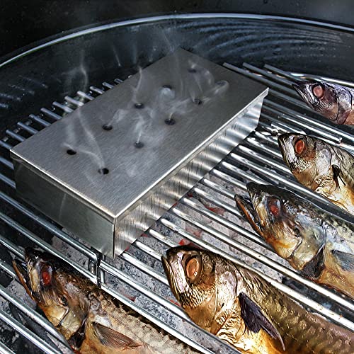 Wenco Premium Räucherbox, 20 x 9,5 x 4 cm, Edelstahl, Hitzebeständig, Smokebox für Gasgrill und Holzkohlegrill, Silber