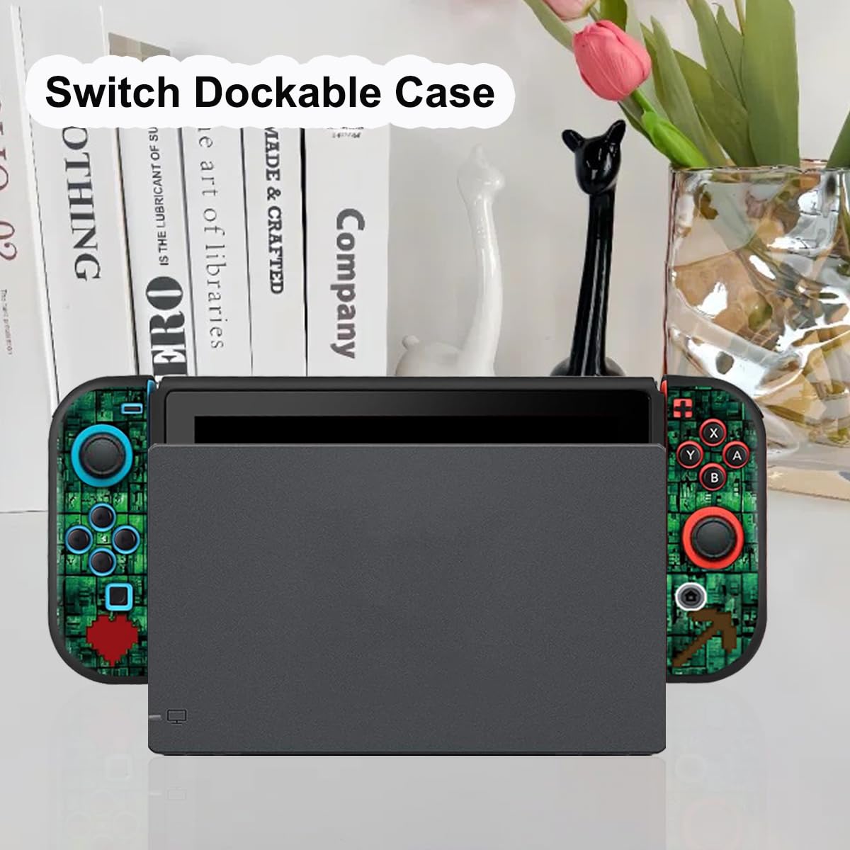 Coque pour Nintendo Switch, Coque Switch et Capuchons de Pouce Souple Silicone Protection Étui avec Antichoc et Résistant aux Rayures Housse Fine Étui Voyage & 4 Pièces Joystick Capuchons (Vert)