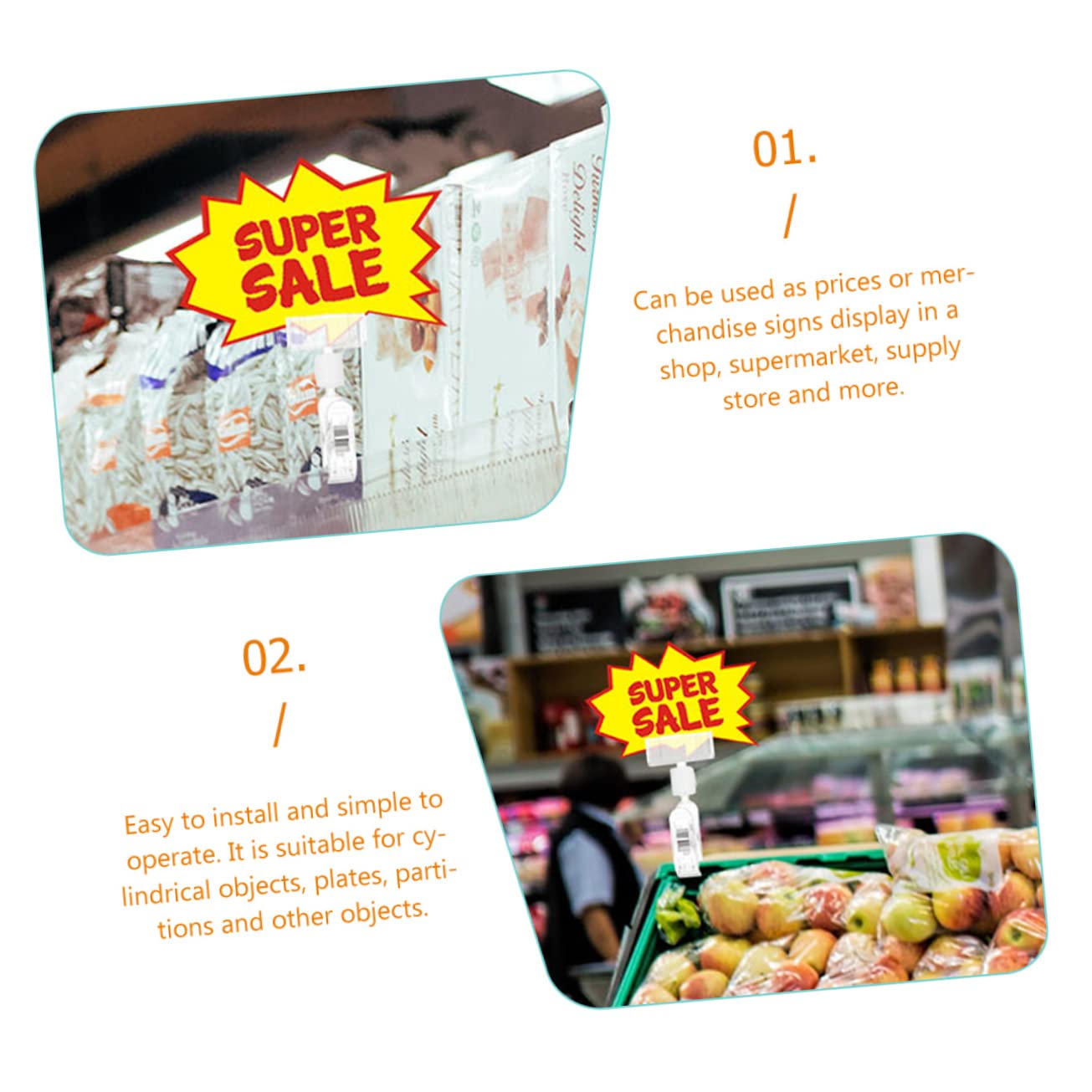 HOMSFOU 100 Pièces Porte Étiquette Transparent Clips de Signe pour Affichage Magasin Support Publicitaire Pratique pour Étiquettes Menus et Photos
