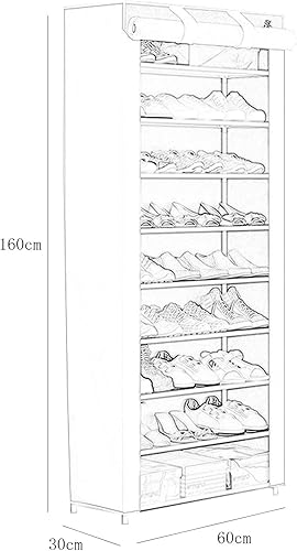 Miniatura 3 de ZEELYDE Zapatero cubierta de tela metálica de 10 niveles a prueba de polvo 27 pares de zapatos dormitorio sala de estar puerta 106 x 118 x 630in