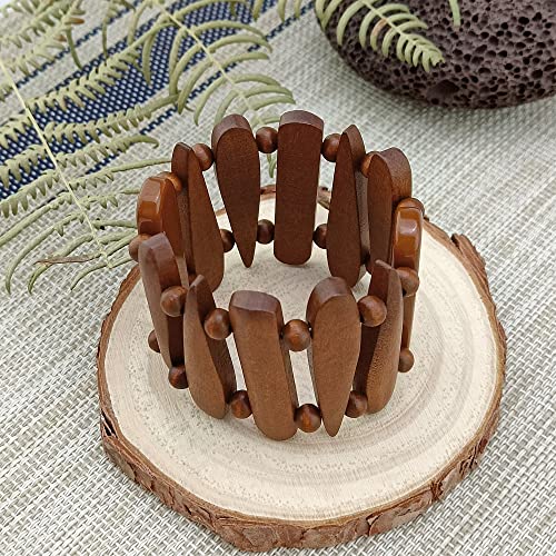 Coiris Wooden Bracelet Shaped Teardrop Bangle Strand Bracelet For Women Men(Br-1213-Brown) #TOP1