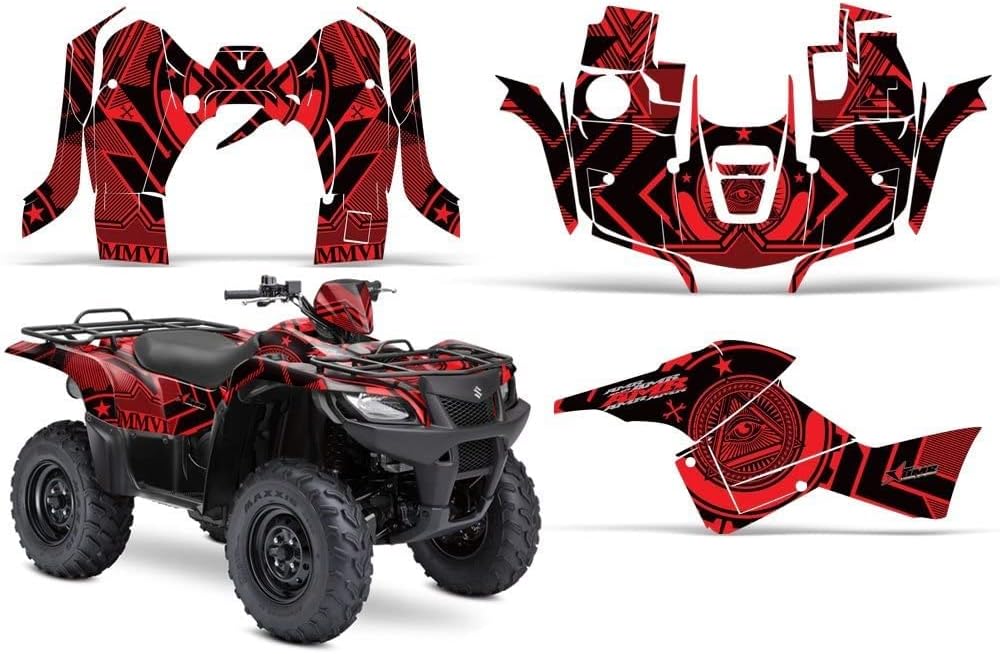 AMR Racing ATV Graphics kit Sticker Decal Compatible with Suzuki King Quad 500AXi 2013-2016 - Conspiracy Red
