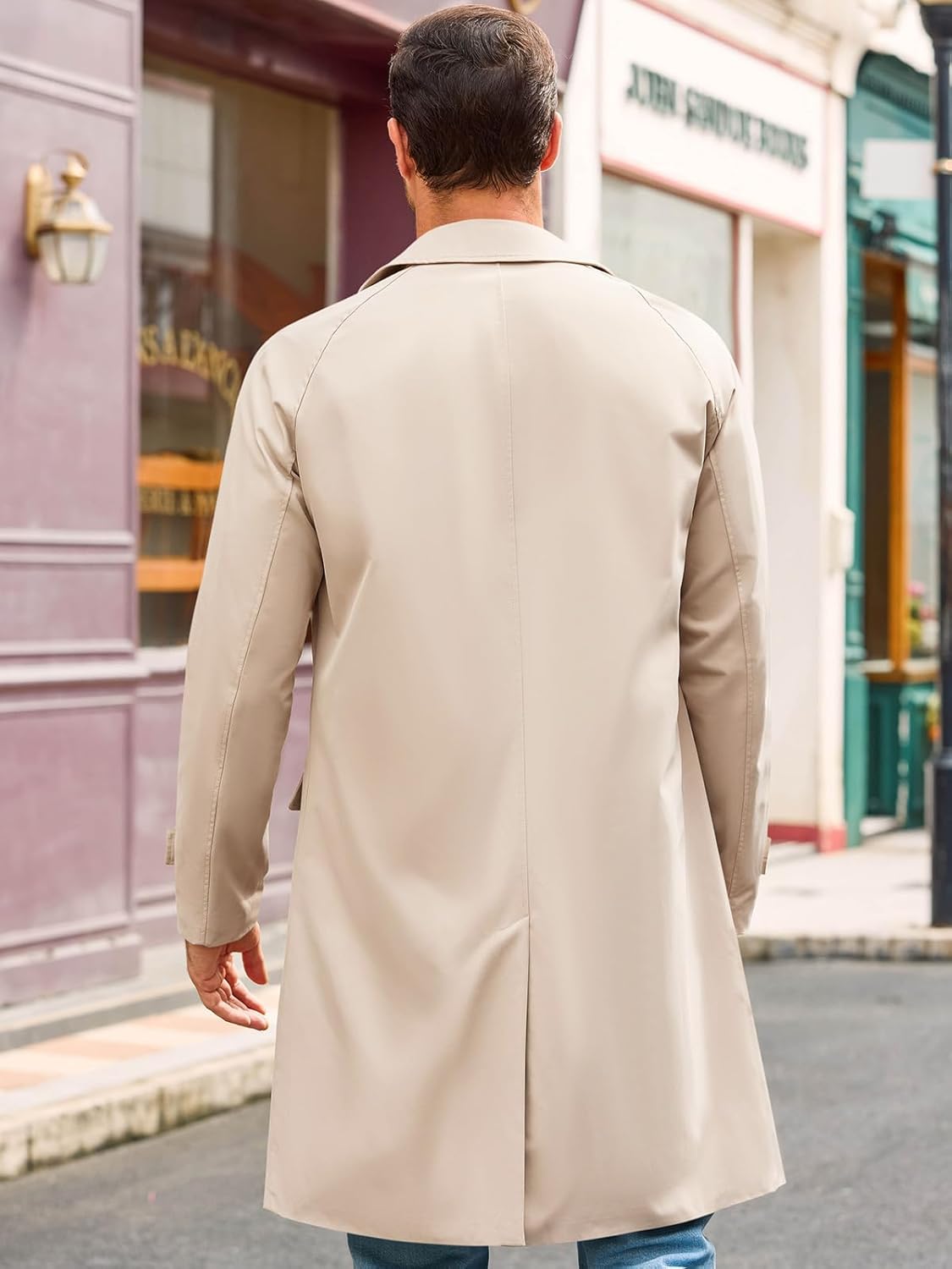 Runcati Mens Trench Coat Slim Fit Single Breasted Long Windbreaker Jacket Classic Lapel Casual Overcoat - Image 3