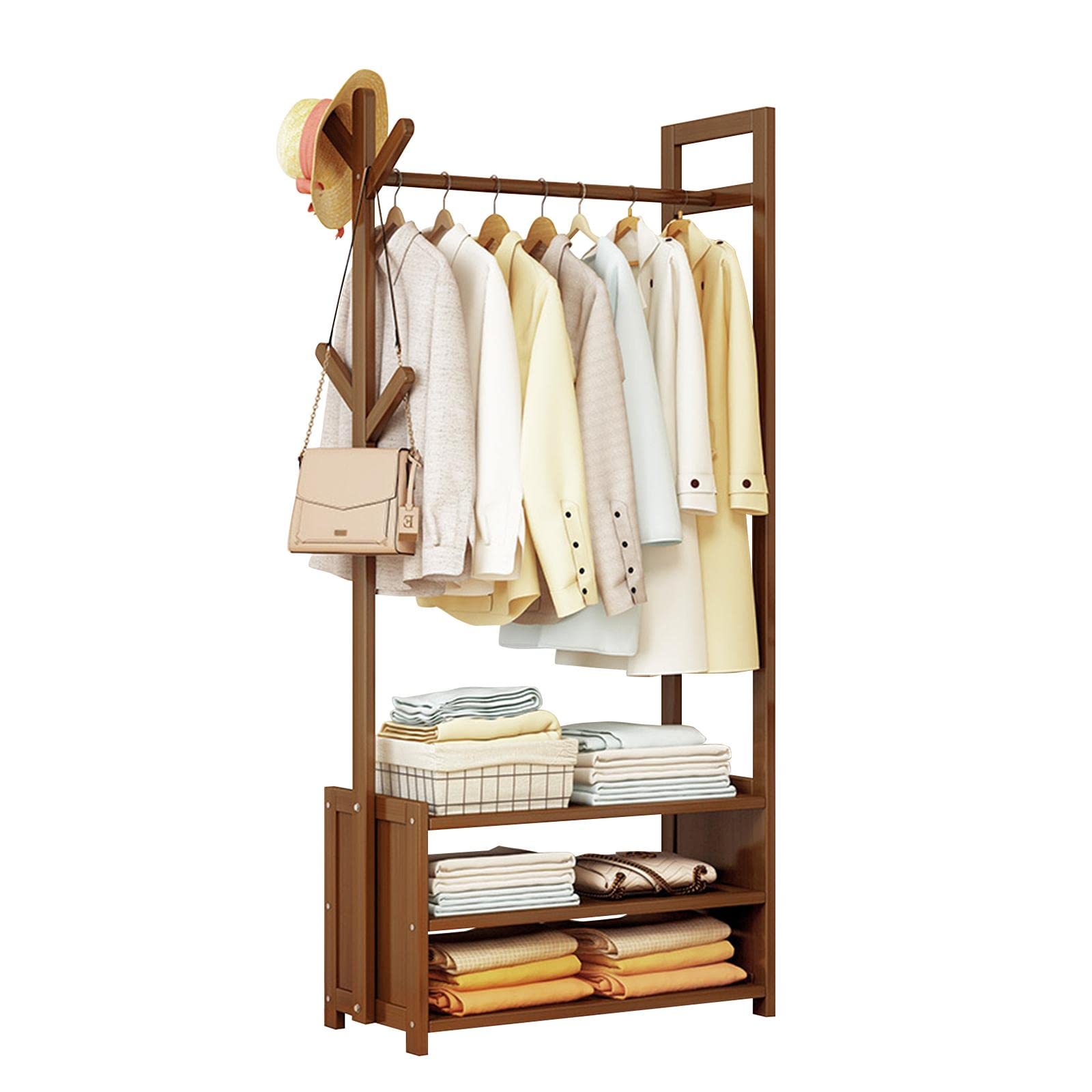 Perchero de bambú portátil independiente para organizar la ropa en tu vestidor 1