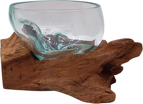 Miniatura 6 de Cuenco mediano de vidrio sobre madera flotante, decoración náutica independiente para el hogar y la oficina, decoración temática de playa, 8 pulgadas