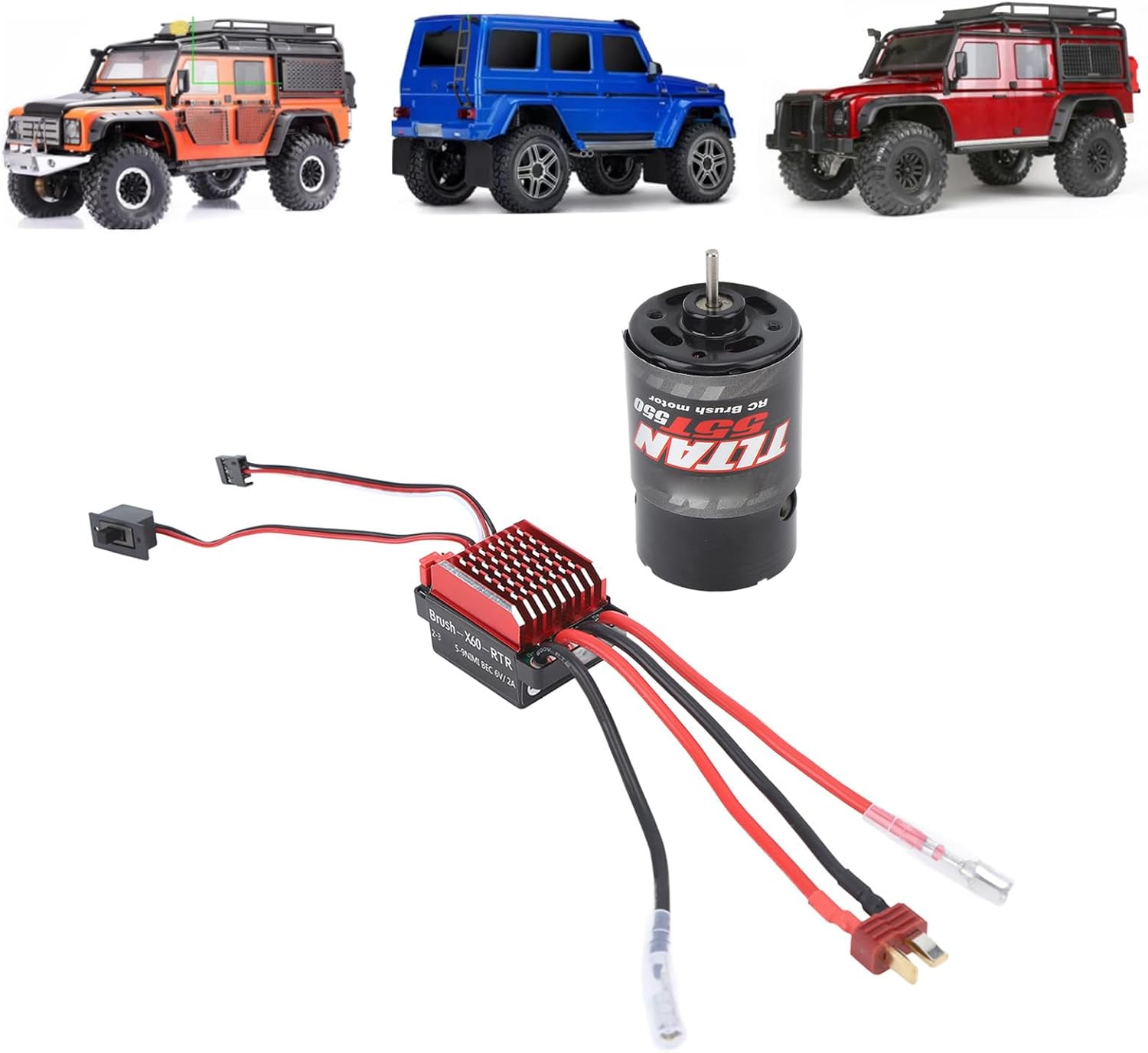RC Brushed Motor ESC Set,55T 550 Brushed Motor and 60A Brushed ESC Combo for Axial Tractor Truck Trailer 1/10 RC Car