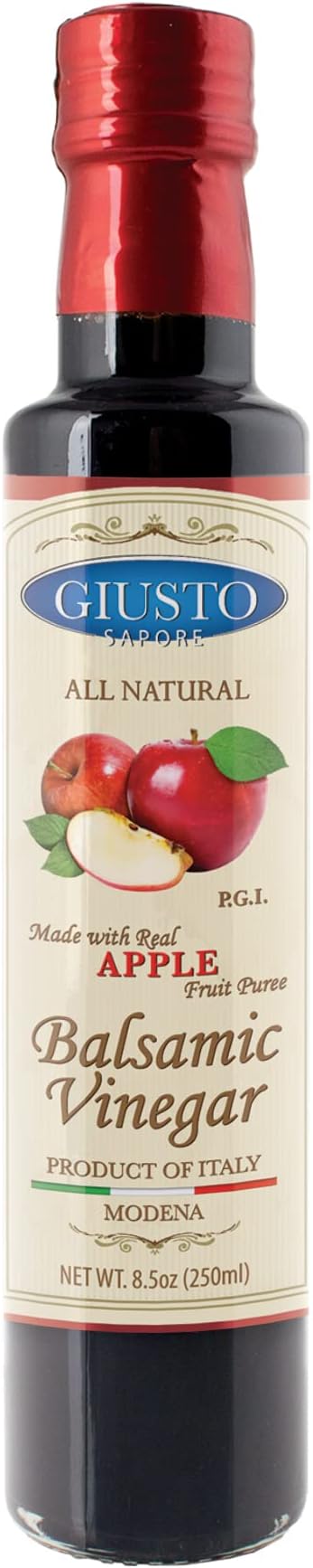 All Natural Apple Balsamic Vinegar of Modena P.G.I. - Made with Real Apple Fruit Puree - Imported from Italy and Family Owned - 8.5oz