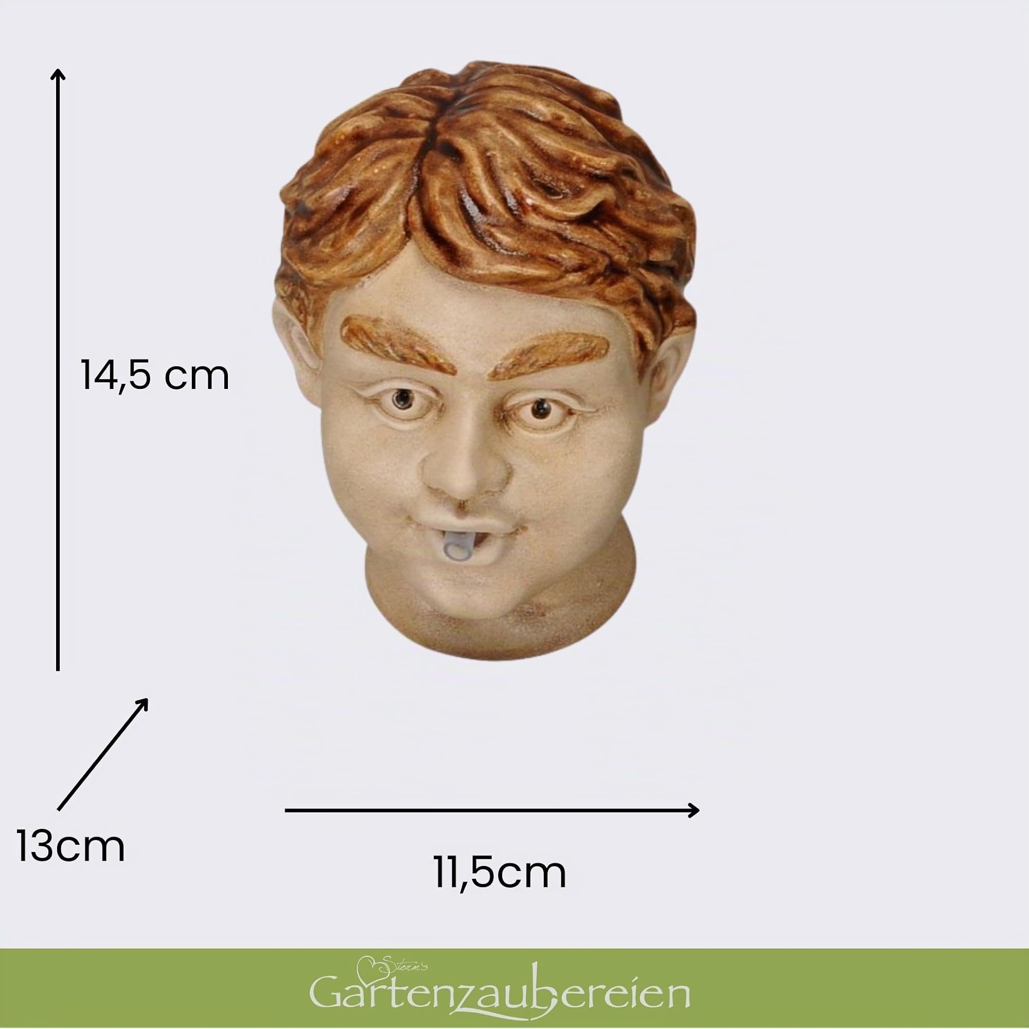 Storm's Gartenzaubereien Wasserspeier Kopf mit Händen Solar mit Akku Pumpe - Keramik Teichfigur fürMiniteich - Wasserspiel Garten Deko Gesicht - Set mit 6,5W Solarmodul