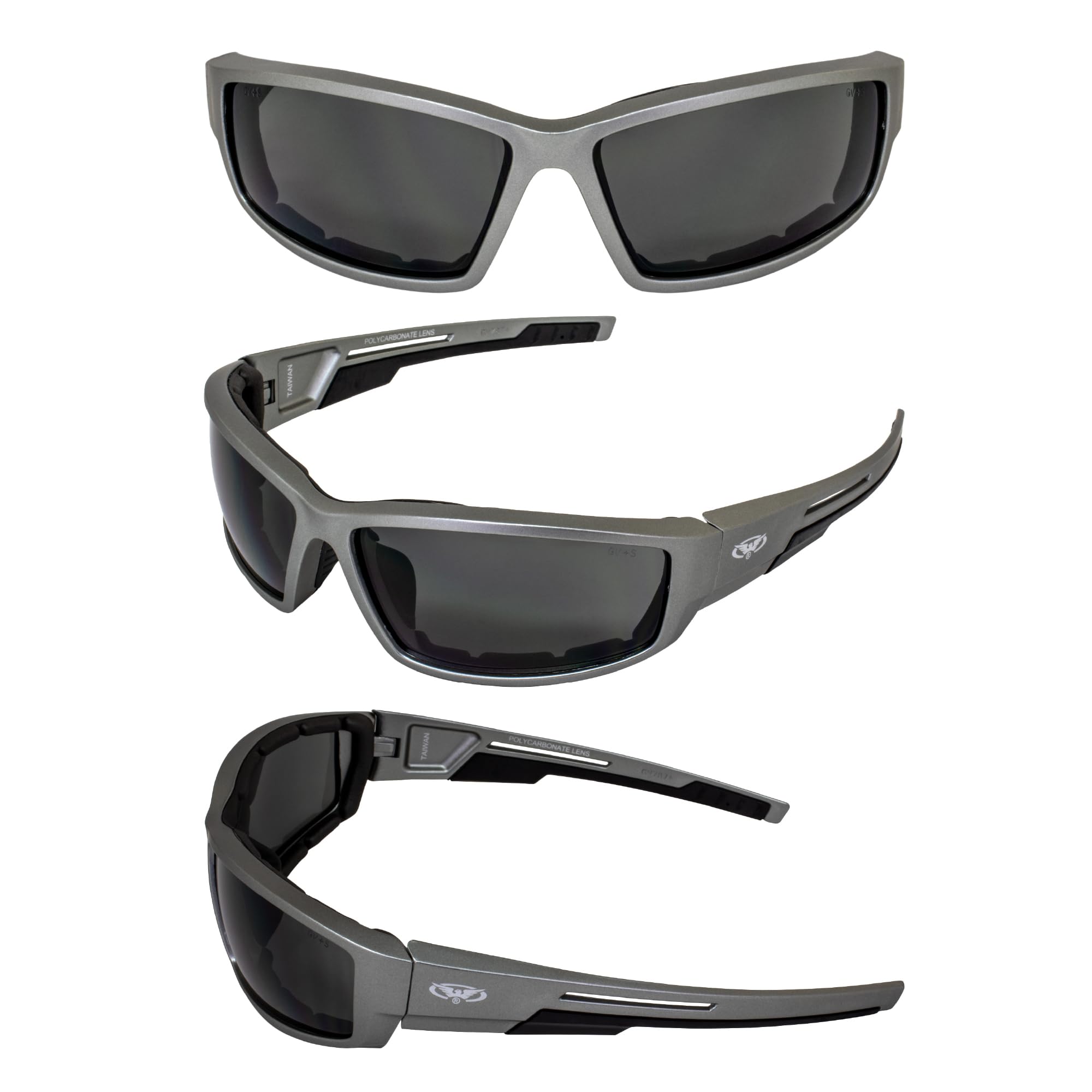 Global Vision Sly - Gafas de Sol Acolchadas para Motocicleta, 3 Pares, con Lentes de Humo y Marcos metálicos Rojos, Azules y Grises