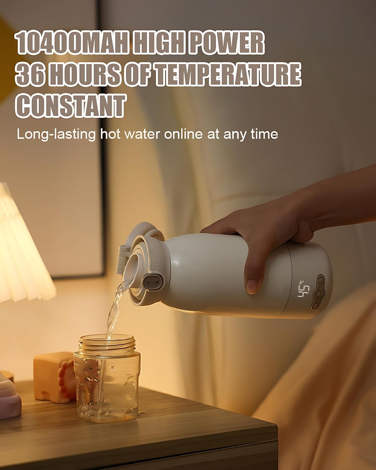 Chauffe biberon nomade,Peut être chauffé, maintenu au chaud et stérilisé,Chauffage rapide en 3 minutes,Grande Capacité de 500ml,Grande batterie de 10400 mAh,Eau, lait,Brosse de nettoyage gratuite UK