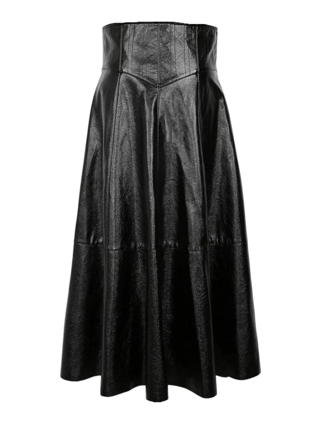 Women Black Patent Leather Midi Skirt High Waist A Line Skirt