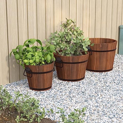 QZZCED Macetas Colgantes de Madera de Abeto con Orificios de Drenaje y Asas de Metal, para Plantas, Flores, Vegetales y Hierbas, Maceteros Exteriores y Jardinería de Balcón