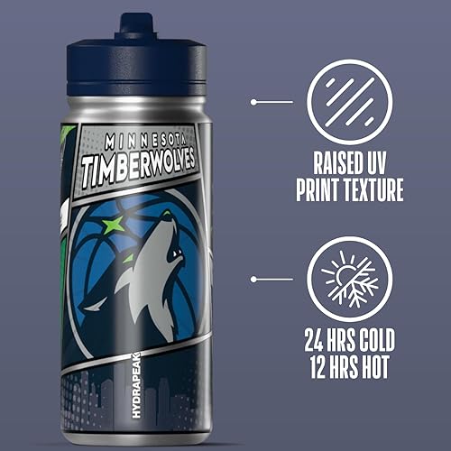 Miniatura 71 de Hydrapeak x NBA Los Angeles Lakers Botella de agua de 591 ml de acero inoxidable, botella deportiva con doble pared aislada con licencia oficial,