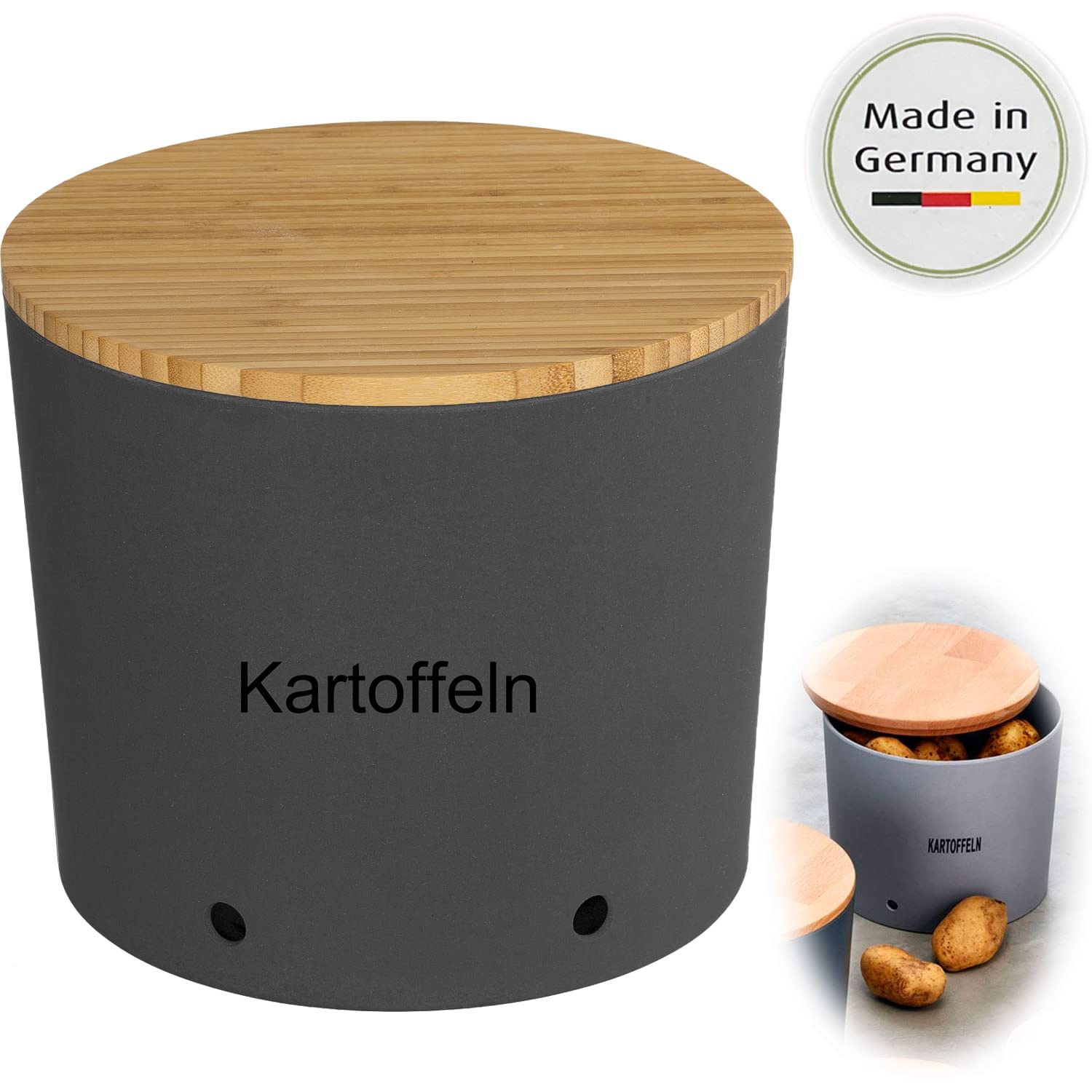 LS-LebenStil Nature-Design Kartoffeltopf 23x20cm Grau Schiefer Made in Germany Aufbewahrungsbox Vorratsdose